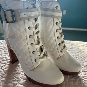 JustFab White Quilted Heeled Boots